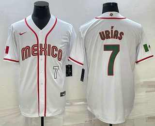 Men's Mexico Baseball #7 Julio Urias Number 2023 White Blue World Baseball Classic Stitched Jersey